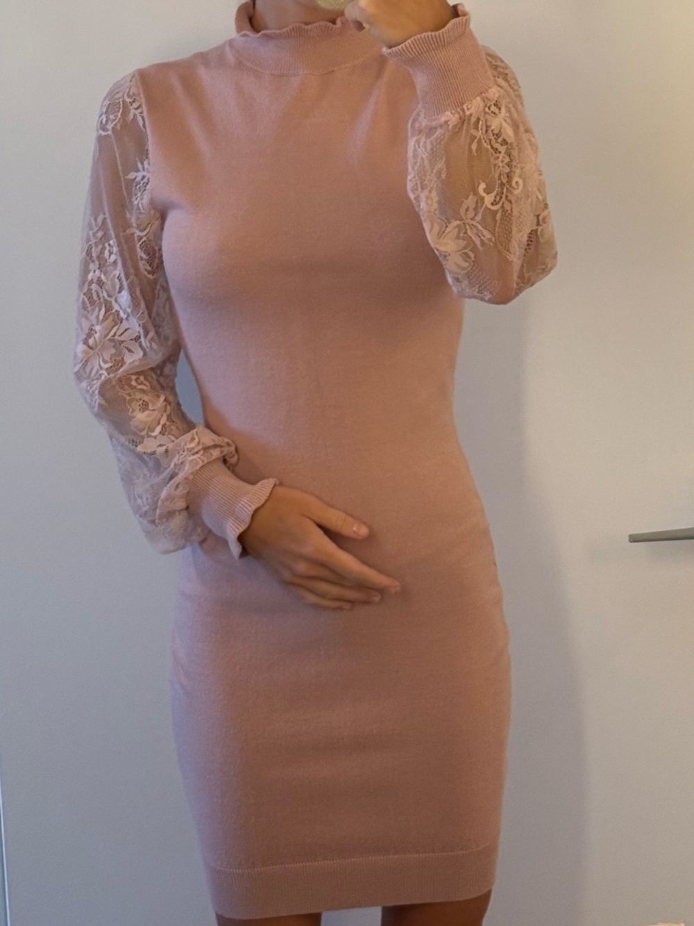 Blush Pink Dress with Lace Sleeves